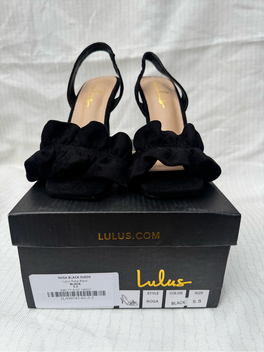 Lulu's Rosa Suede Ruffle Slingback Heels - Picture 3 of 12